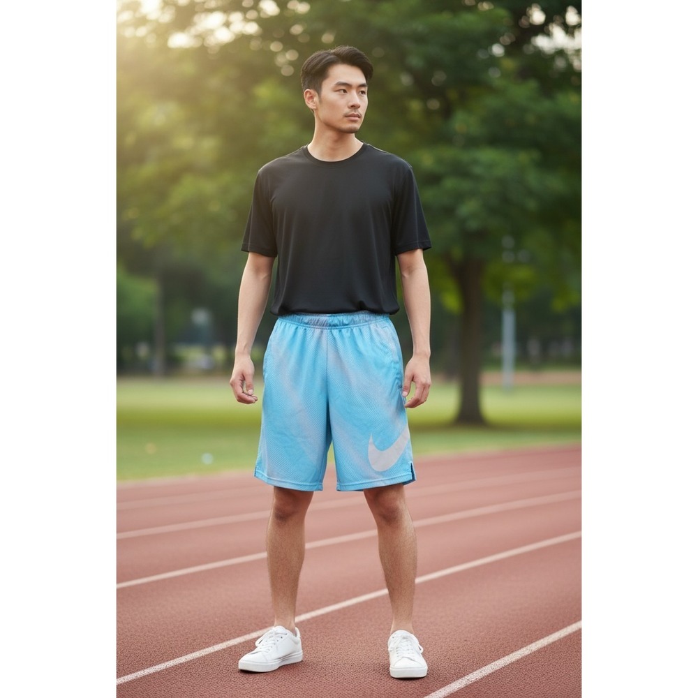 Nike Men's Athletic Shorts Navy Size Medium Dri-FIT Mesh Pockets Casual Comfort‎